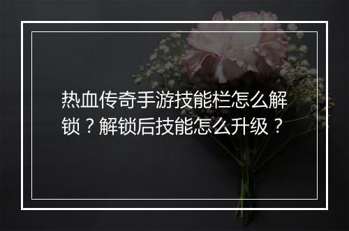 热血传奇手游技能栏怎么解锁？解锁后技能怎么升级？