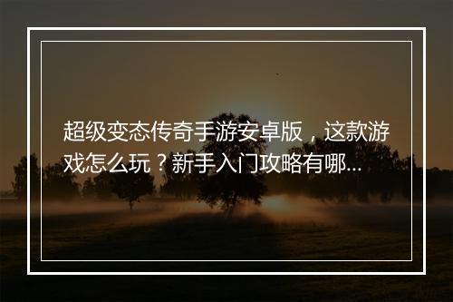超级变态传奇手游安卓版，这款游戏怎么玩？新手入门攻略有哪些？