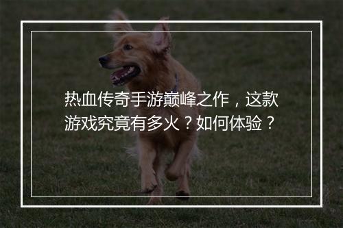 热血传奇手游巅峰之作，这款游戏究竟有多火？如何体验？