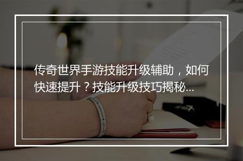 传奇世界手游技能升级辅助,如何快速提升?技能升级技巧揭秘!