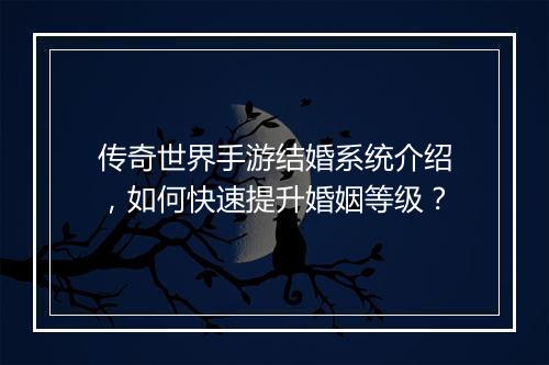 传奇世界手游结婚系统介绍，如何快速提升婚姻等级？