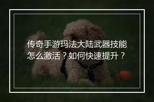 传奇手游玛法大陆武器技能怎么激活？如何快速提升？