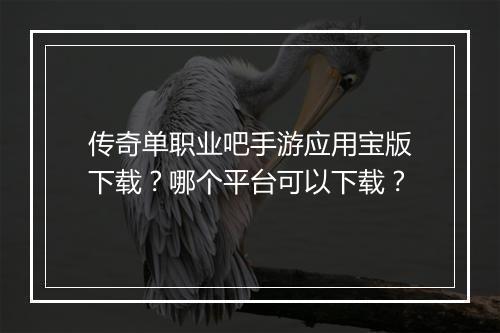 传奇单职业吧手游应用宝版下载？哪个平台可以下载？