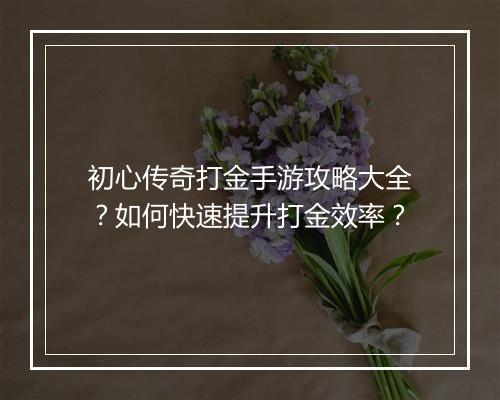 初心传奇打金手游攻略大全？如何快速提升打金效率？