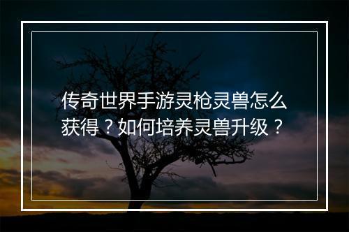 传奇世界手游灵枪灵兽怎么获得？如何培养灵兽升级？
