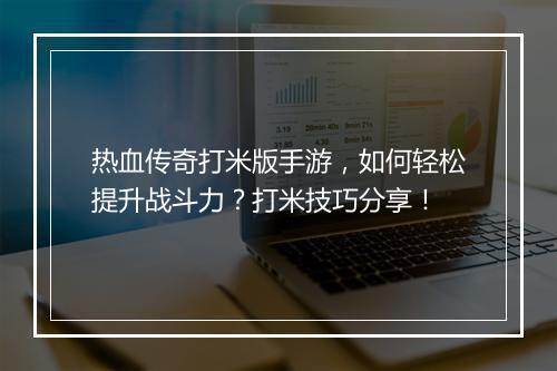 热血传奇打米版手游，如何轻松提升战斗力？打米技巧分享！