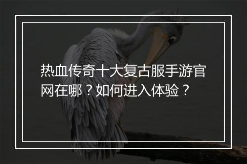 热血传奇十大复古服手游官网在哪？如何进入体验？