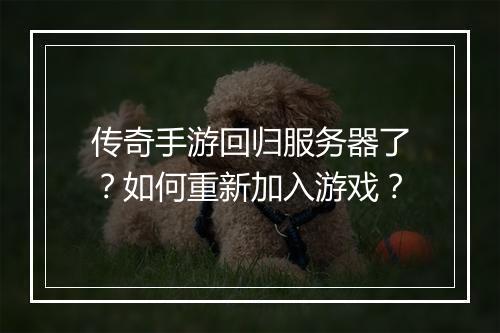 传奇手游回归服务器了？如何重新加入游戏？