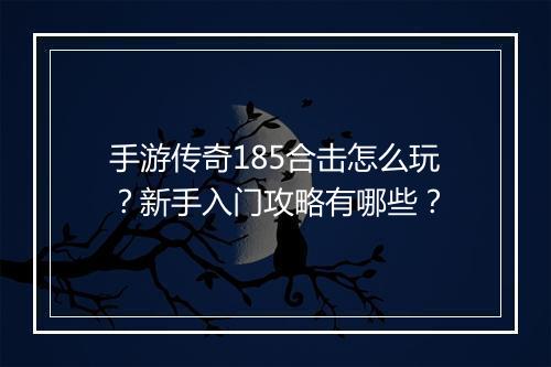 手游传奇185合击怎么玩？新手入门攻略有哪些？