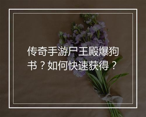 传奇手游尸王殿爆狗书？如何快速获得？