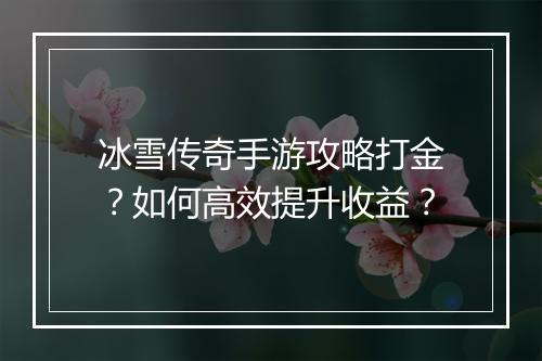 冰雪传奇手游攻略打金？如何高效提升收益？