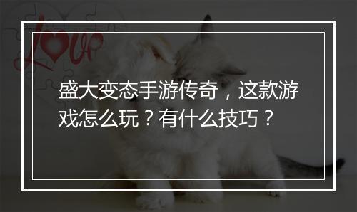 盛大变态手游传奇，这款游戏怎么玩？有什么技巧？
