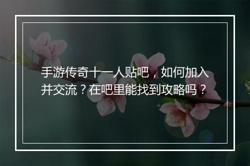手游传奇十一人贴吧，如何加入并交流？在吧里能找到攻略吗？