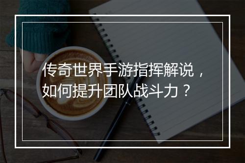 传奇世界手游指挥解说，如何提升团队战斗力？