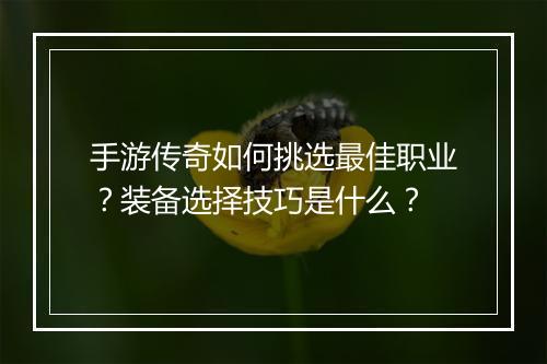 手游传奇如何挑选最佳职业？装备选择技巧是什么？