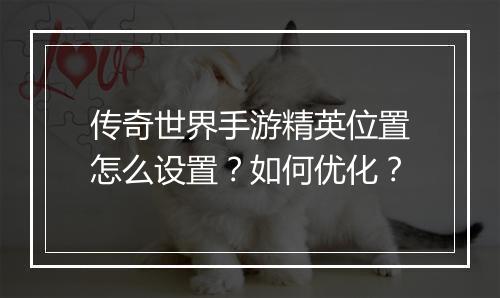 传奇世界手游精英位置怎么设置？如何优化？