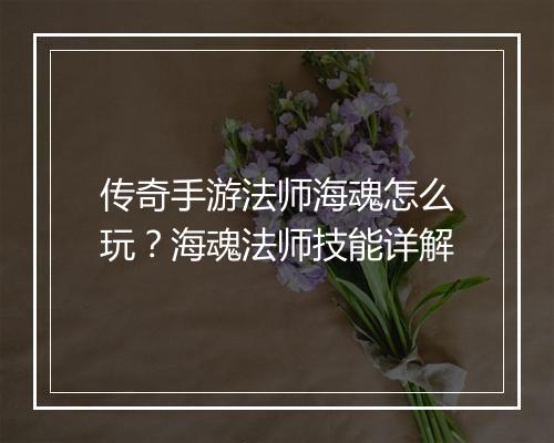 传奇手游法师海魂怎么玩？海魂法师技能详解