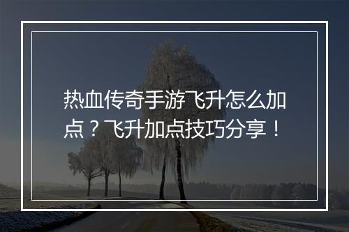 热血传奇手游飞升怎么加点？飞升加点技巧分享！