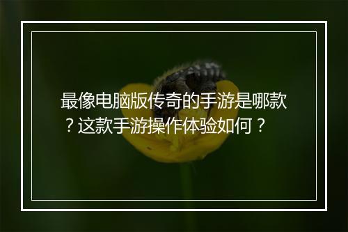 最像电脑版传奇的手游是哪款？这款手游操作体验如何？