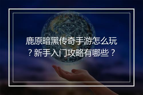 鹿原暗黑传奇手游怎么玩？新手入门攻略有哪些？