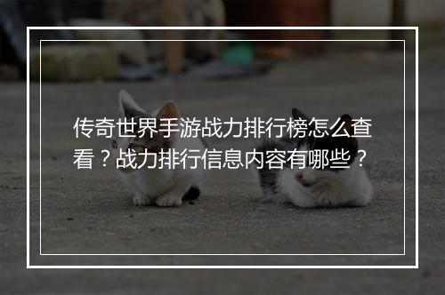 传奇世界手游战力排行榜怎么查看？战力排行信息内容有哪些？