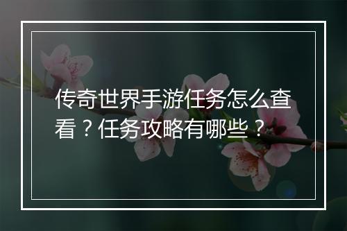 传奇世界手游任务怎么查看？任务攻略有哪些？