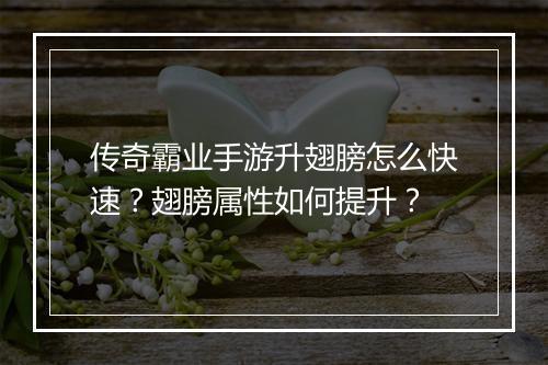传奇霸业手游升翅膀怎么快速？翅膀属性如何提升？
