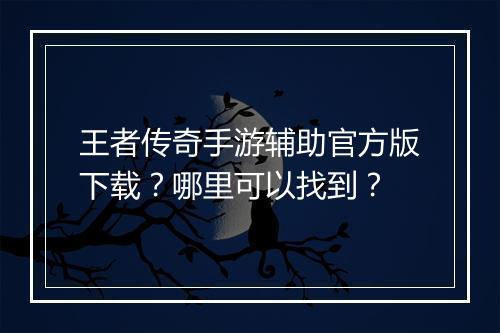 王者传奇手游辅助官方版下载？哪里可以找到？