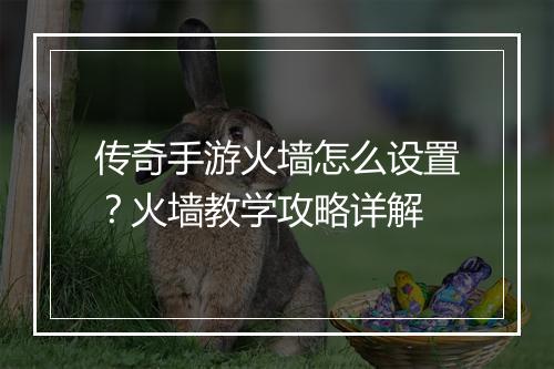 传奇手游火墙怎么设置？火墙教学攻略详解