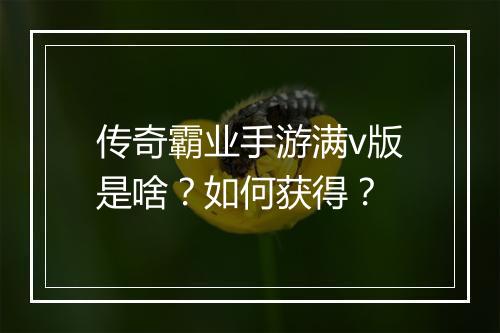 传奇霸业手游满v版是啥？如何获得？