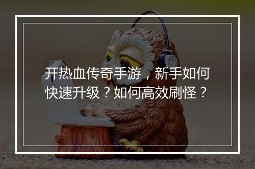 开热血传奇手游，新手如何快速升级？如何高效刷怪？