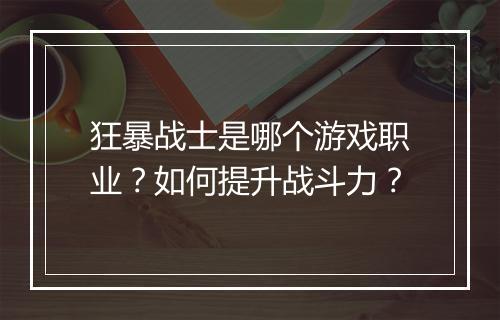 狂暴战士是哪个游戏职业？如何提升战斗力？