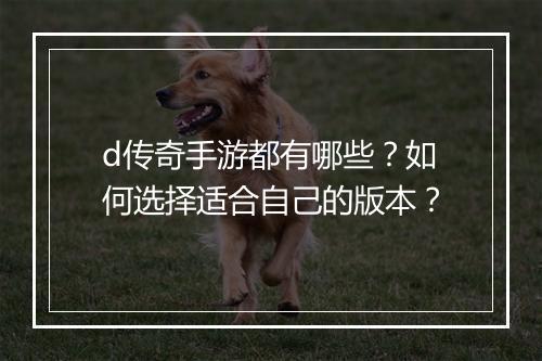 d传奇手游都有哪些？如何选择适合自己的版本？