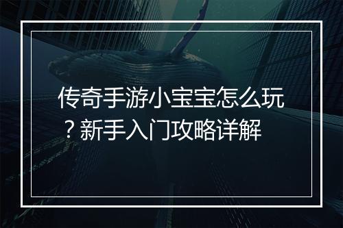传奇手游小宝宝怎么玩？新手入门攻略详解