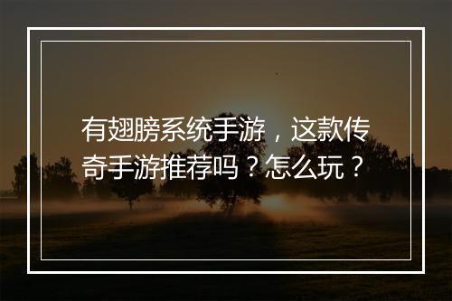有翅膀系统手游，这款传奇手游推荐吗？怎么玩？