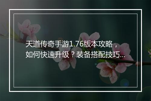 天道传奇手游1.76版本攻略，如何快速升级？装备搭配技巧有哪些？