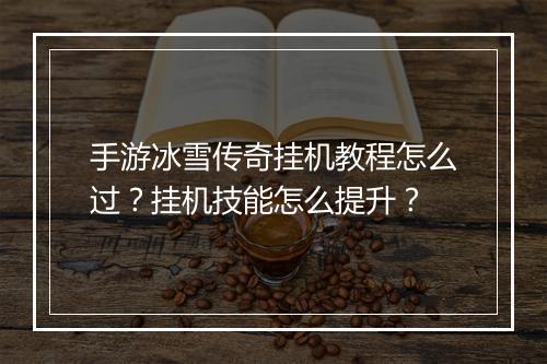 手游冰雪传奇挂机教程怎么过？挂机技能怎么提升？