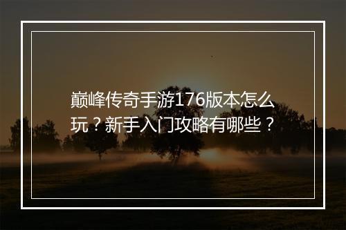 巅峰传奇手游176版本怎么玩？新手入门攻略有哪些？