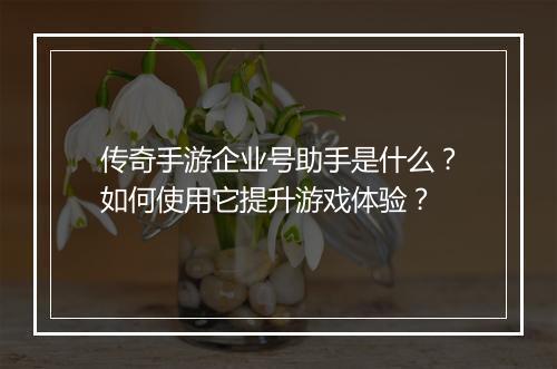传奇手游企业号助手是什么？如何使用它提升游戏体验？