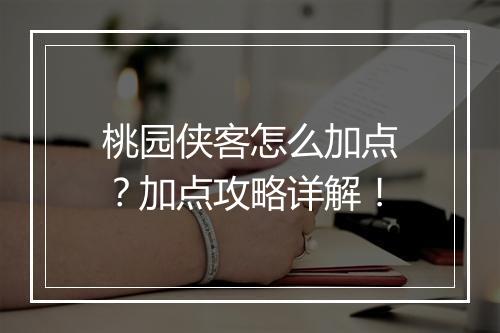桃园侠客怎么加点？加点攻略详解！