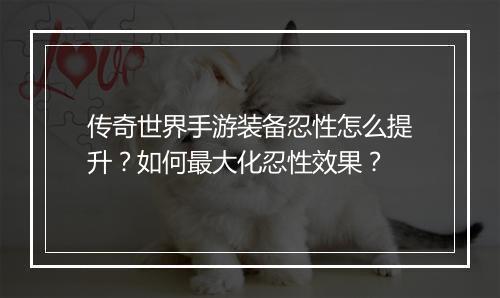 传奇世界手游装备忍性怎么提升？如何最大化忍性效果？