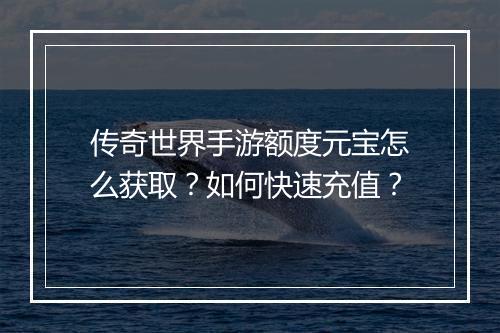 传奇世界手游额度元宝怎么获取？如何快速充值？