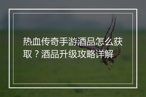 热血传奇手游酒品怎么获取？酒品升级攻略详解