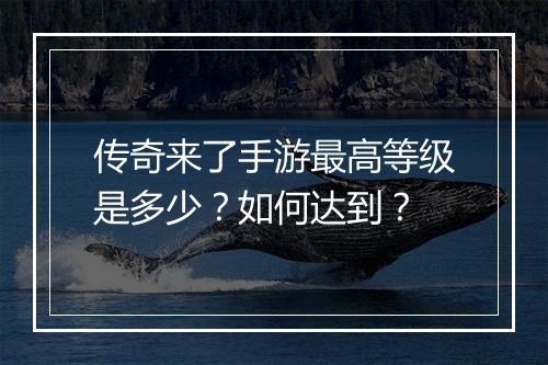 传奇来了手游最高等级是多少？如何达到？