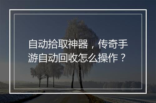 自动拾取神器，传奇手游自动回收怎么操作？