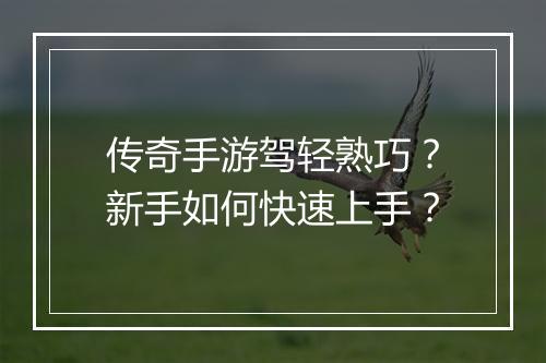 传奇手游驾轻熟巧？新手如何快速上手？