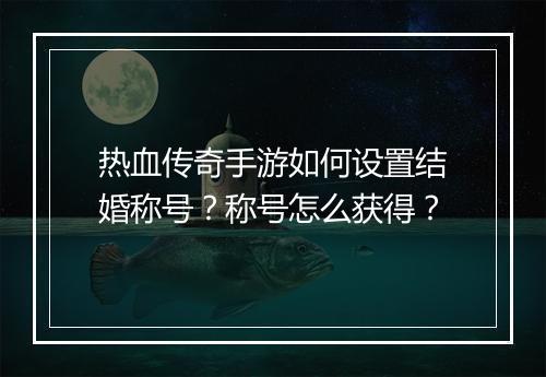 热血传奇手游如何设置结婚称号？称号怎么获得？