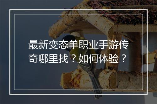 最新变态单职业手游传奇哪里找？如何体验？