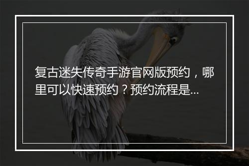 复古迷失传奇手游官网版预约，哪里可以快速预约？预约流程是怎样的？