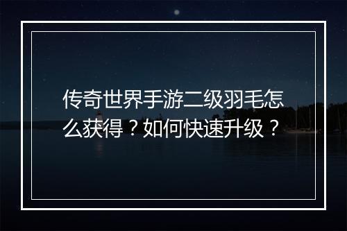 传奇世界手游二级羽毛怎么获得？如何快速升级？